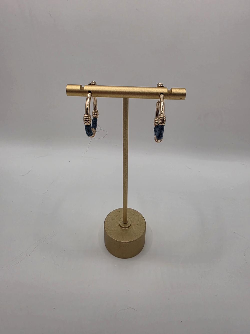 KC Gold Handwrapped Teal Thread C Hoop Geometric Colorblock Earrings